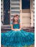 Teal Lace V Back Bohemian Ruffle Flower Girl Dress